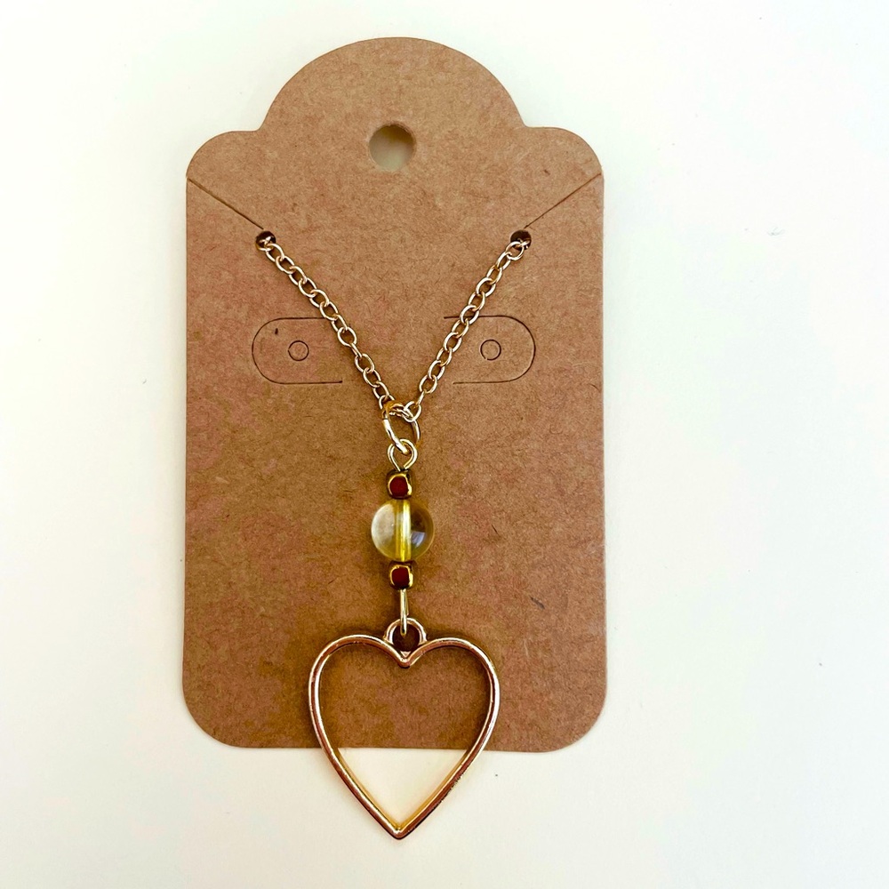 ✨ Heart of Gold Necklace ✨ Citrine Open Heart Gold Colored Charm Necklace